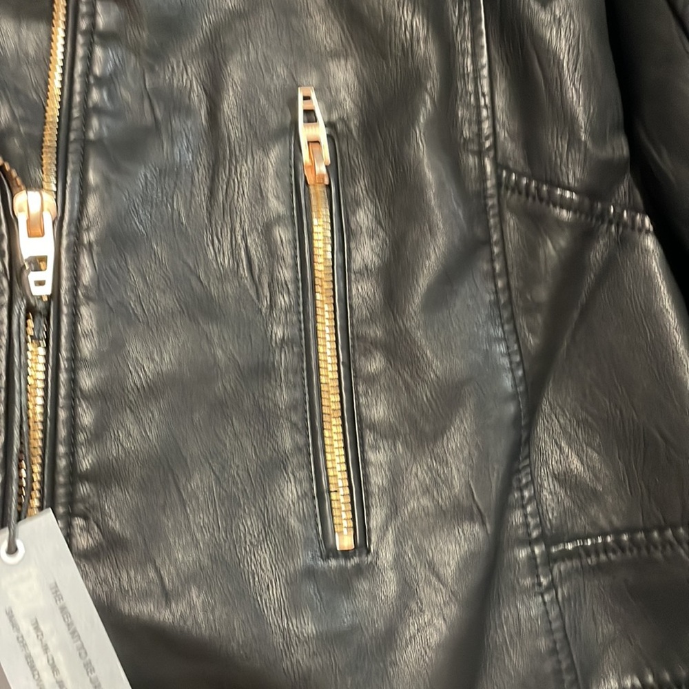 Blank NYC jacket moto black faux leather hood silver zipper sz 2X, NWT - Picture 6 of 9
